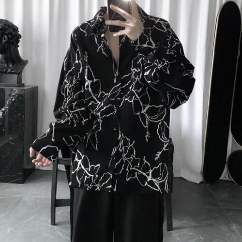 Harajuku Men shirts BF Style Blouse Korean Printing Streetwear Hip-hop Shirt 2020 spring summer Retro couples Top Blusas