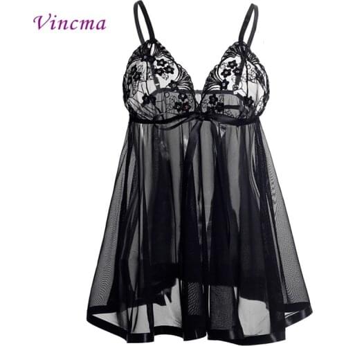 S M L XL XXL 3XL 4XL 5XL 6XL Plus Size Women Embroidery Bra Bow Erotic Underwear Hot Sexy Lingerie Babydolls Transparent Dress