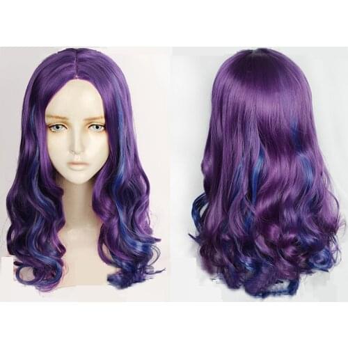 Descendants 3: Good to Be Bad Mal Cosplay Wigs High-temperature Fiber Synthetic Hair Purple Long Curly Hair +free wig cap