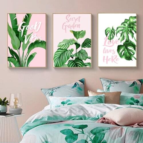 Modern Nordic Style Fresh Palm Leaf Monstera Posters Plant Print Canvas Painting Wall Art Pictures for Living Room Decor Cuadros