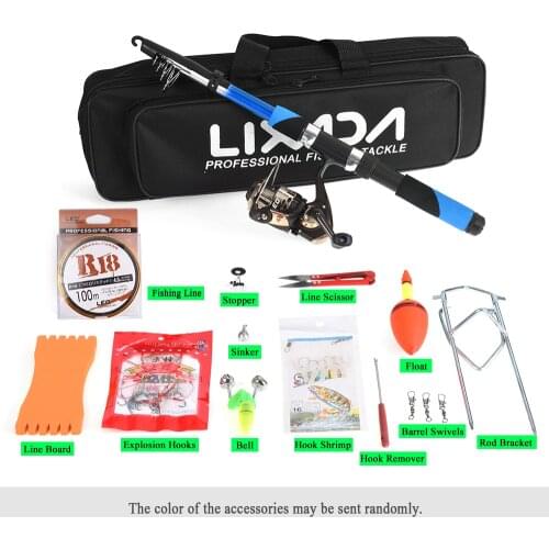 Lixada Telescopic Fishing Rod Combo Set 2.1m Fiberglass Rod 5.2:1 Spinning Fishing Reel Bait Hook Nylon Fishing Bag Fishing Kit