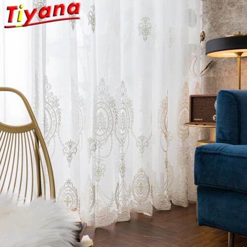 Geometric Embroidery Tulle Curtains for Living Room White Yarn Disc European Embroidery Gauze Panels for Balcony X-HM427#30