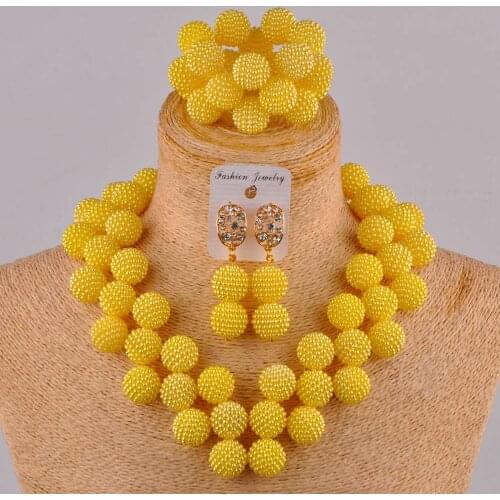 Heart-shaped Nigerian Wedding African Beads Yellow Jewelry Set for Women FZZ108