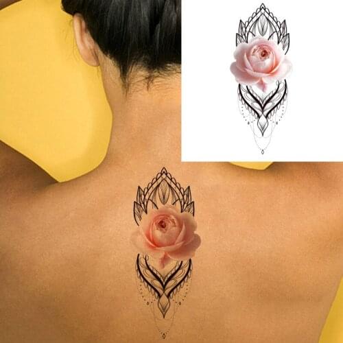 Fake Tattoo Sticker for Woman Girl Sexy Rose Flowers Crystal Temporary Tattoos Back Chest Waterproof Tatoo Body Transfer Tatto