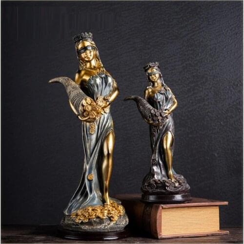 WU CHEN LONG European Retro Pluto Fortune Goddess Art Sculpture Greek Statue Figurine Resin Crafts Decorations For Home R3732