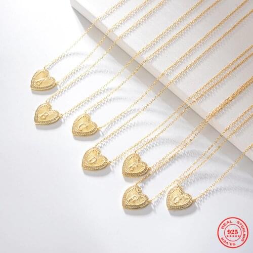 YIZIZAI 925 Sterling Silver Gold Heart 26 Letters Pendant Initial H Alphabet Necklace Zircon Women Accessories Jewelry Love Gift
