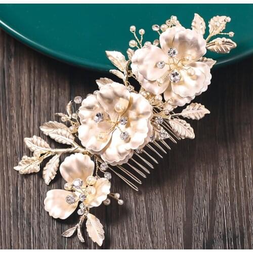 Pearl Rhinestone Flower Leaf Comb Hair Accessories Wedding Hair Jewelry For Bride Wedding Accessories Elegant Headpiece