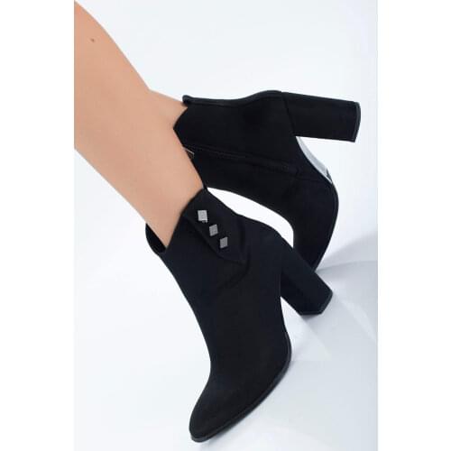 Womens black zippered suede waterproof winter inner cotton non-slip sole comfortable 7 cm heel side buckle ankle boots