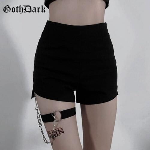 Goth Dark Gothic Grunge Black Punk Women Shorts Mall Goth High Waist Chain Patchwork Bottoms Slim Fashion Streetwear Summer 2021