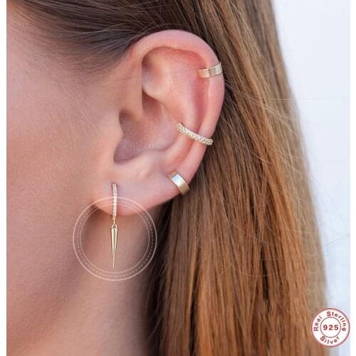 Canner 925 Sterling Silver Hoop Earrings for Women S925 Punk Arrow Shiny Plata Ear Rings with Star Cross Drop Zirconia Ear Hoops