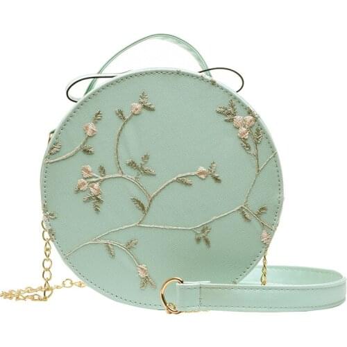 Women Crossbody Bags Female Small Fresh Flower Chain Shoulder Hot Sale Sweet Lace Round Handbags High Quality Pu Leather