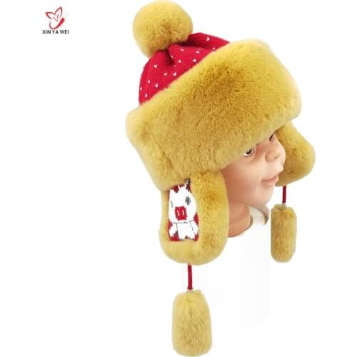Winter Real Rabbit Fur Kid Knit Fur Hat Children Fashion Warm Fur Girls Boys Pom Pom Hats Russia Ear Muffs Hat New Listing