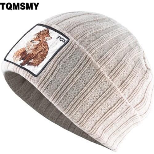 Winter Womens Beanie Autumn Knitted wool Skullies Women Embroidered animal Bonnet Beanies Hip Hop Caps Cute fox Gorras