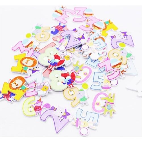 CMCYILING 0-9 Cartoon Animal Numbers Wooden Buttons 2 Holes For Children Handmade Scrapbooking Sewing Craft Buttons 10 Pcs
