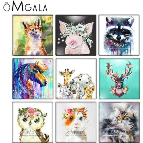 Art Cat Pig Horse Wolf Owl Elk Animals Paintings 10pcs 12mm/20mm/25mm/30mm photo glass cabochon demo flat back Making findings