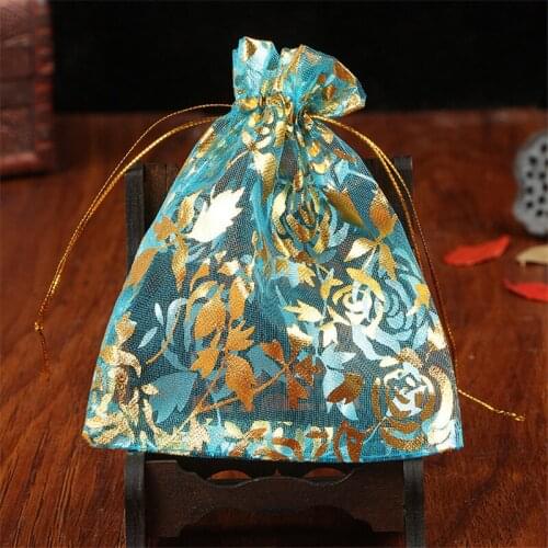 100pcs organza gauze bags gift packaging jewelry package Gilt bunchhole organza pearl bag multi-size rose bags colorful choose