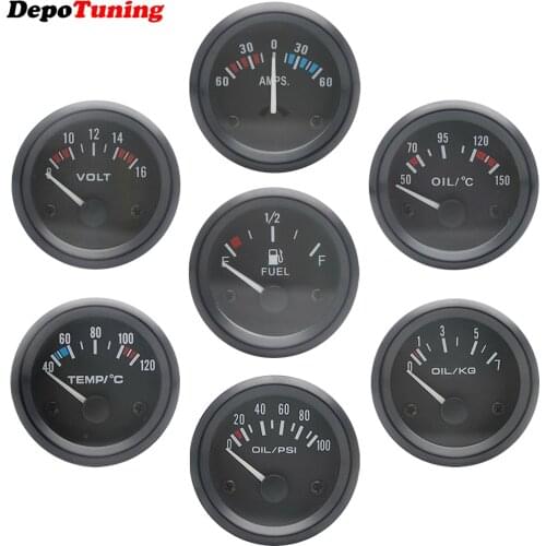 2" 52MM Water temp/ Oil temp /Oil press psi/ Oil press kg /Volt /Ammeter /Fuel level Gauge with Holder Combination