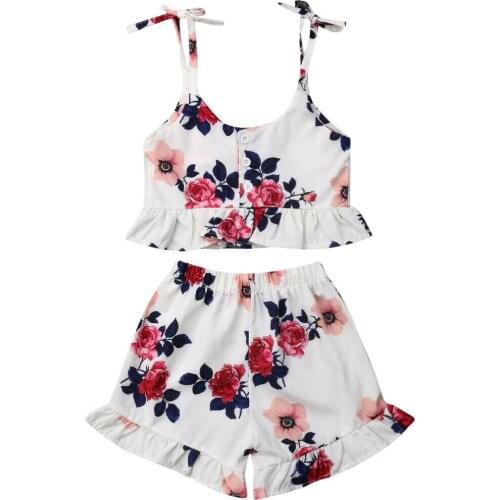 2pcs Toddler Kid Baby Girl Clothes Floral Ruffle Sling Tops Shorts Outfits Set Girls Clothes Tops Princess