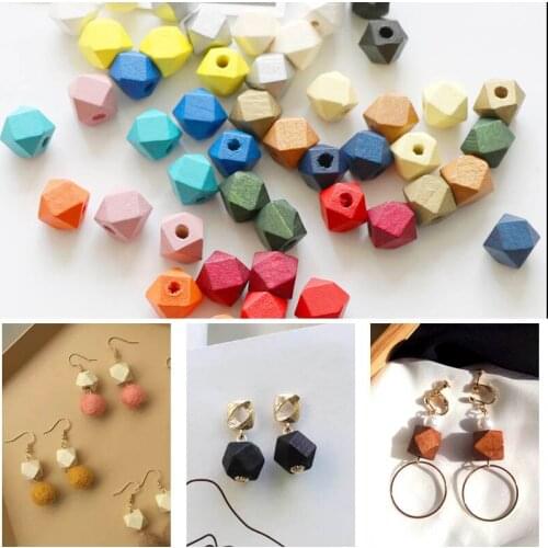 20pcs Natural Wood Unfinished Geometric Faceted Wooden Spacers Beads Accessories For DIY Jewelry Making Pacifier Chain Findings
