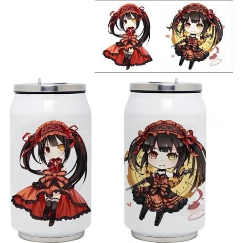 Anime Cans Thermoses Cups DATE A LIVE Tokisaki Kurumi Himekawa Yoshino Kotori Itsuka Kawaii Printed Vacuum Flasks Straight Cups