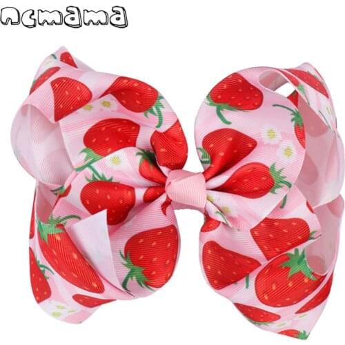 Ncmama 2Pcs 7'' Fruit Printed Hair Bow Grosgrain Ribbon Hair Clips Boutique Watermelon Bow Knot For Kids Girls Hair Accessories