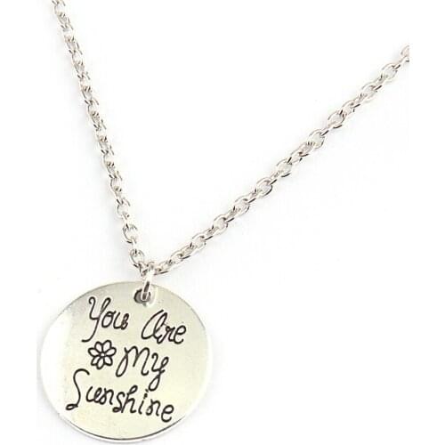 Free Shipping Fashion Vintage alloy You are my sunshine Letter Words Disco Round Charm Pendant women necklace