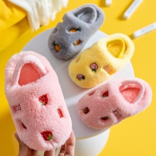 Children Cotton Shoes Kids Home Slippers Boys And Girls Animal Cute Embroidery Plush Ball Thickening Warm Indoor Shoes