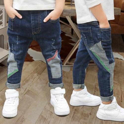 Kids Jeans for Boys Fashion Splice Denim Trousers Children Broken Hole Jeans 2019 Autumn Winter Casual Costume Wear Long Pants
