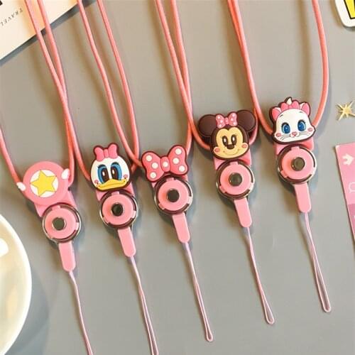 Disney Mickey Minnie Mobile Phone Lanyard Creative Cartoon Neck Pendant Rope Student ID Card Keys Bags Sleeve Long Lanyard