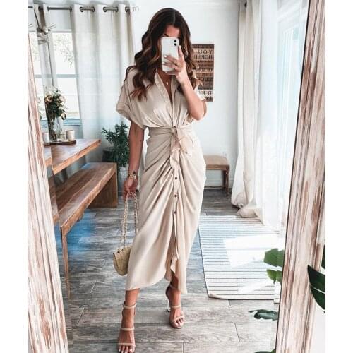 Foridol Ruched Elegant Women Causal Shirt Satin Dress Party Dress Half Sleeve Button Sash Maxi Long Dress Gold Dress Autumn