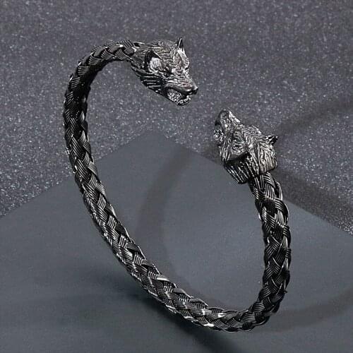 European and American fashion trend mens stainless steel jewelry, personality domineering wolf head open bracelet