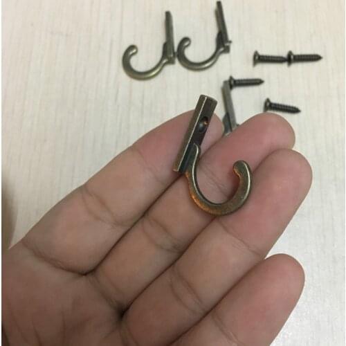 Key Mini Hangers,Antique Style Metal Bronze Hook Decorative Furniture Wood Board Mounted Robe Hooks,28*22mm,4Pcs