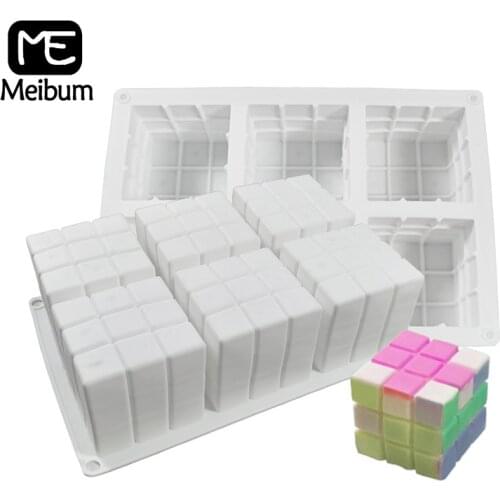 Meibum Rubiks Silicone Cake Molds Magic Cube Mousse Pan Pastry Baking Tools Kitchen Dessert Bakeware Candle and Soap Mold