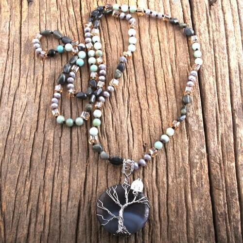 MD Fashion Bohemian Jewelry Natural Stone Knotted With Semi Precious Onyx Stones Low Pendant Women Boho Necklace Gift Wholesale