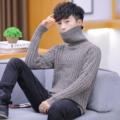 Grey Black Men Sweaters Coffee with High Collar and Thick Long Sleeves Winter Pullovers Turtleneck Mens Sweaters Casual