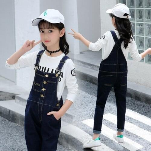 2018 New Fashion Clothes Set For Girls White Shirt + Jeans Overalls Fall Girl Boutique Outfit Sets Teenagers 7 8 9 11 12 13 Year