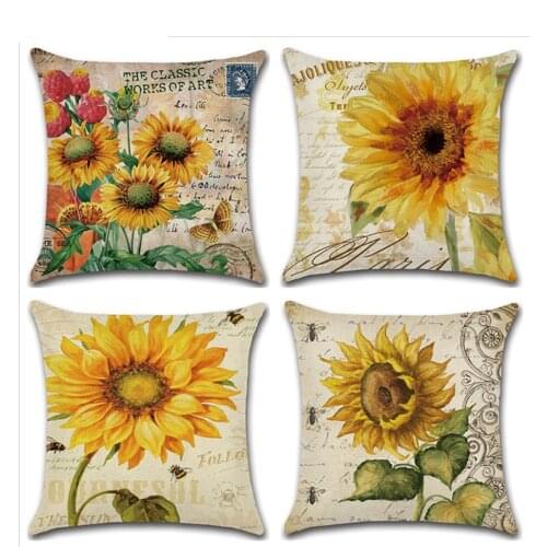New Sunflower Pillowcase Happy Summer Autumn Harvest Thanksgiving Day Hand-painted Linen Digital Printing