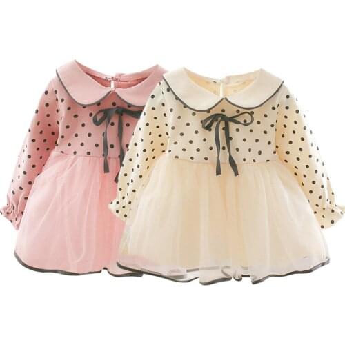 Autumn Baby Dress Infant Long Sleeve Dress Toddler Girl Princess Dresses Dot Bow Fashion Baby Girls Clothing Baby Cotton Clothes