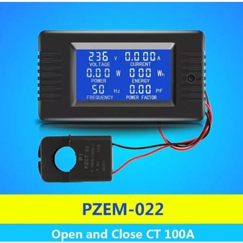 PZEM-022 Open and Close CT 100A AC Digital Display Power Monitor Meter Voltmeter Ammeter Frequency Current Voltage Factor Meter
