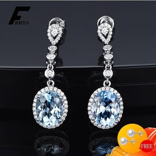 Bali Jelry Trendy Earring Silver 925 Jewelry Oval Sapphire Zircon Gemstone Accessories Drop Earring for Women Wedding Engagement