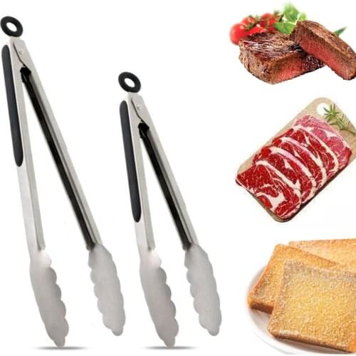 Silicone Food Tong Stainless Steel Kitchen Tongs Silicone Non-slip Cooking Clip Clamp BBQ Salad Tools Grill Kitchen Accessories
