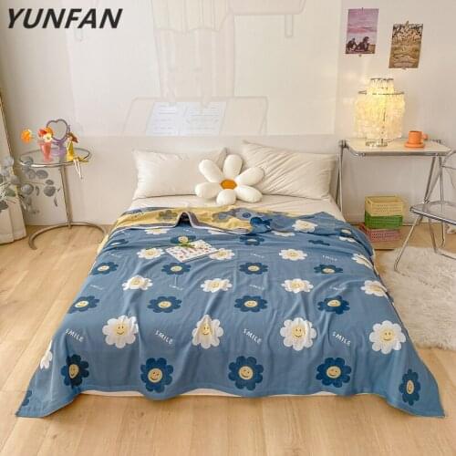 Cute Blankets Blue Flowers Blankets Pure Cotton Yarn Blanket Throw On Bed/car/sofa Lovely Blankets Girls Bedding Twin Bedclothes