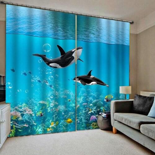 Blue curtain ocean underwater curtains blackout 3D Curtain Luxury Blackout Window Curtain Living Room Blackout curtain