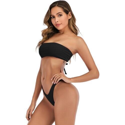 Sexy Bikinis Set Tube Top Solid Color Sleeveless Summer Swimsuit for Women Tummy Control Bathing Suit Beachwear Brazilian Bikini
