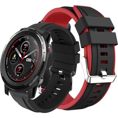 Sport watch band for xiaomi huami amazfit stratos 3 strap 22mm Silicone Quick fit Bracelet double color steel buckle watchband