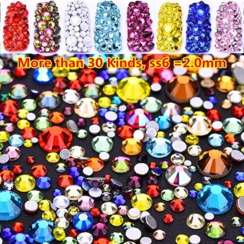 30 Colors Choose ss6 2mm 1440pcs Flatback Nail Crystals Rhinestones for Nails 3D Nail Art Decorations