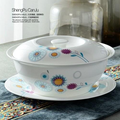 9 inch, bone china tureens, ceramic cartoon design tureen with lid, porcelain food container for buffet serving, big soup bowl