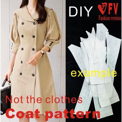 Windbreaker pattern womens double-breasted puff sleeve coat cutting drawings 1:1 clothing design pattern BFY-321