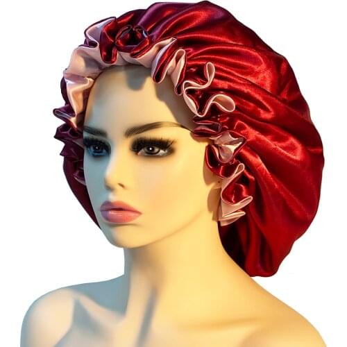Women Satin Bonnet Fashion Double Layer Silky Big Bonnet for Lady Sleep Cap Head Wrap Hair Styling Accessories