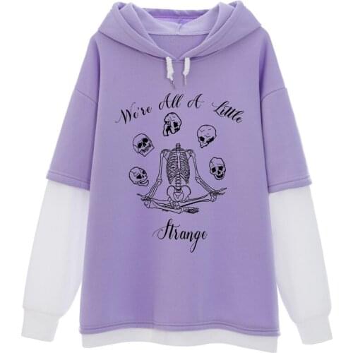 Womens Hoodie Skull Graphic Sweatshirt Vintage Korean Style Streetwear Hoodie Skeleton Fashion Tops Long Sleeve Kpop Clothes